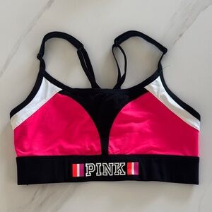 PINK Victoria's Secret Black and Hot Pink Sports Bra
